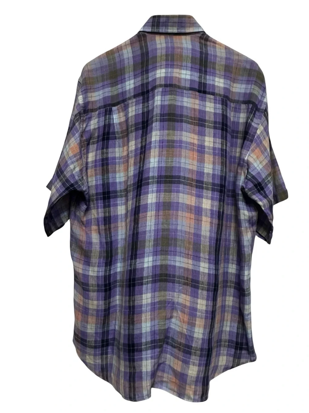 Ike Behar Men's‎ Short Sleeve Linen Shirt Purple Plaid Preppy Summer Size Large